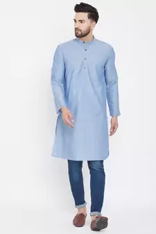 Blue plain pure cotton men-kurtas