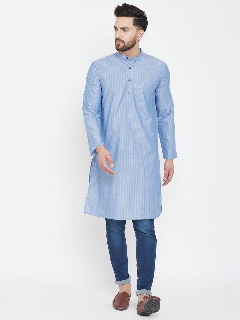 Blue plain pure cotton men-kurtas