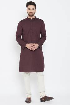 Brown plain pure cotton men-kurtas