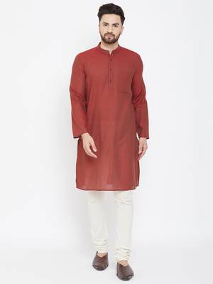 Brown plain pure cotton men-kurtas 1