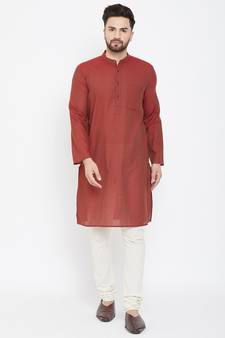 Brown plain pure cotton men-kurtas