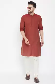 Brown plain pure cotton men-kurtas