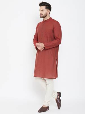 Brown plain pure cotton men-kurtas 4