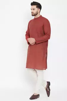Brown plain pure cotton men-kurtas