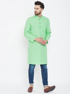 Green plain pure cotton men-kurtas 1