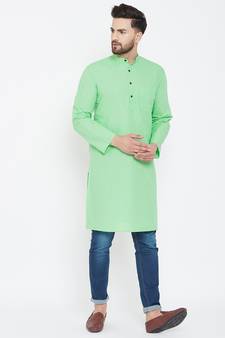 Green plain pure cotton men-kurtas