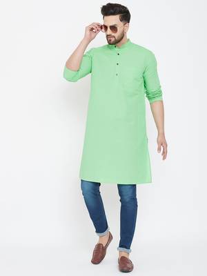 Green plain pure cotton men-kurtas 2