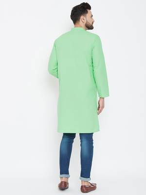 Green plain pure cotton men-kurtas 3