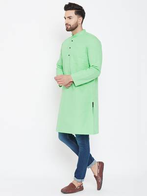 Green plain pure cotton men-kurtas 4