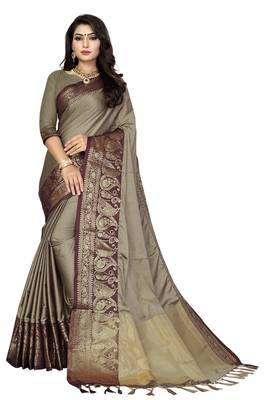 Chiku Color Soft Cotton Silk Heavy Border Saree With Blouse 1
