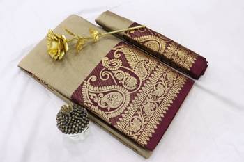 Chiku Color Soft Cotton Silk Heavy Border Saree With Blouse 2