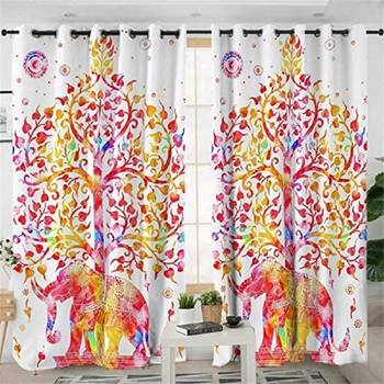 Indiancraft Beautiful Tree with Elephant Colorful Curtain for Living Room Window  1