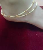 Set Of 2 Gold & Cream Beaded Anklets For Women