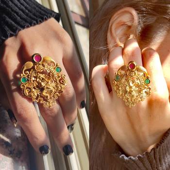 Gold Plated Antique Temple Ganesh Ring 2