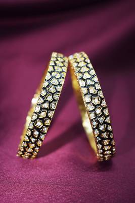 M Creation Black Meena Gold Plated Designer Bangles 1