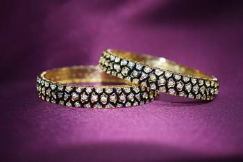 M Creation Black Meena Gold Plated Designer Bangles 2