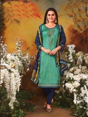 Turquoise embroidered silk salwar 1