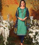 Turquoise embroidered silk salwar