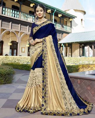 Designer Fancy Fabric  Saree With Blue Colour Blouse 1