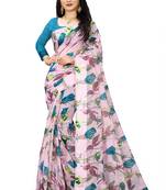 Pink printed linen saree with blouse