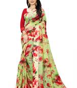 Green printed linen saree with blouse