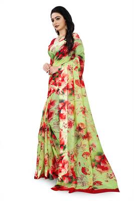 Green printed linen saree with blouse 2