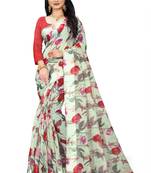 Light green printed linen saree with blouse