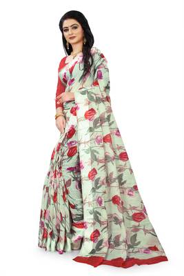 Light green printed linen saree with blouse 2