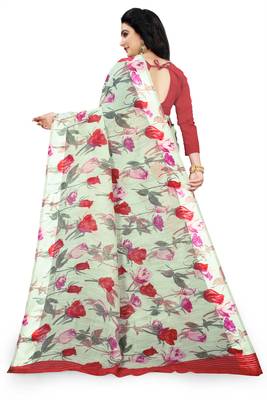 Light green printed linen saree with blouse 3