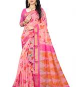 Pink printed linen saree with blouse