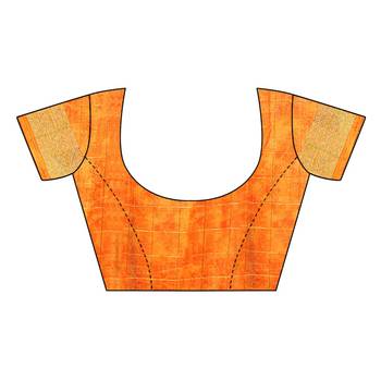 Orange printed linen saree with blouse 4