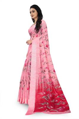 Light pink printed linen saree with blouse 2