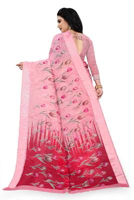 Light pink printed linen saree with blouse 3