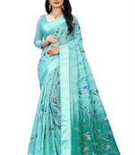 Light blue printed linen saree with blouse