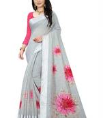 Grey printed linen saree with blouse