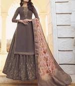 Light-Brown Embroidered Faux Georgette Salwar