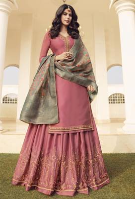 Pink Embroidered Faux Georgette Salwar 1