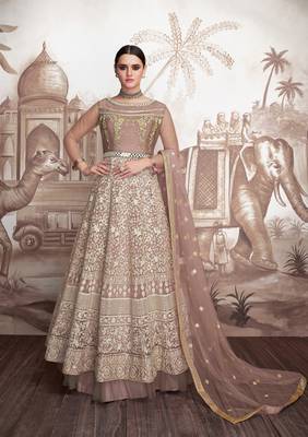 Light-Brown Embroidered Faux Georgette Salwar 1