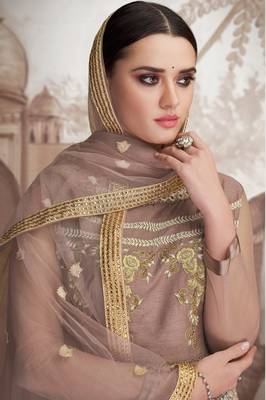 Light-Brown Embroidered Faux Georgette Salwar 2
