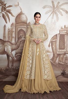 Cream embroidered faux georgette salwar 1