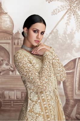 Cream embroidered faux georgette salwar 2