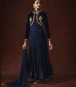 Navy-blue resham embroidery georgette salwar