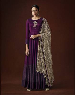 Wine resham embroidery georgette salwar 1