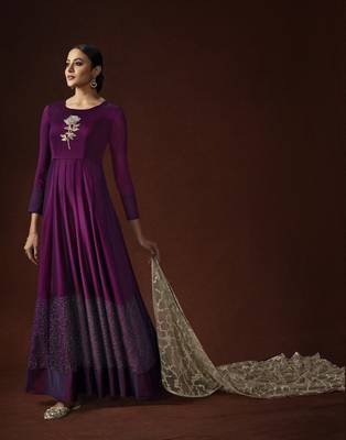 Wine resham embroidery georgette salwar 3