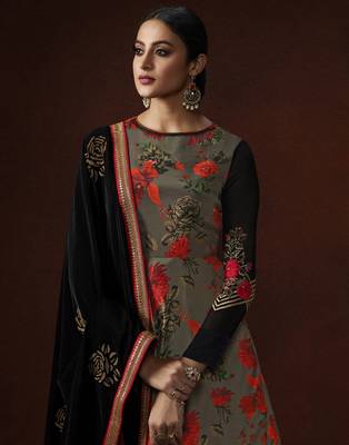Grey resham embroidery crepe salwar 2