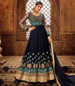 Navy-blue resham embroidery pure georgette salwar