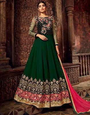 Dark-green resham embroidery pure georgette salwar 1