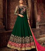 Dark-green resham embroidery pure georgette salwar