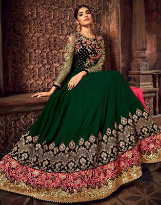 Dark-green resham embroidery pure georgette salwar 2