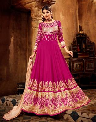 Rani-pink resham embroidery pure georgette salwar 1